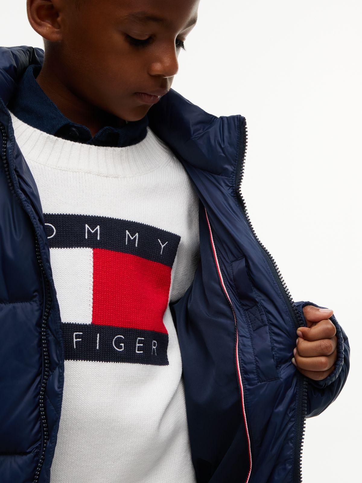 Kids' Relaxed Fit Hooded Down Jacket — Navy