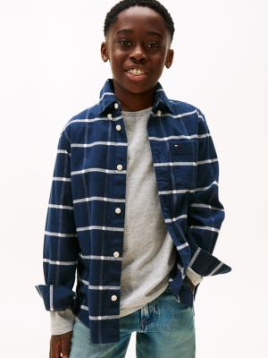 Kids' Windowpane Check Stretch Shirt, Black Check