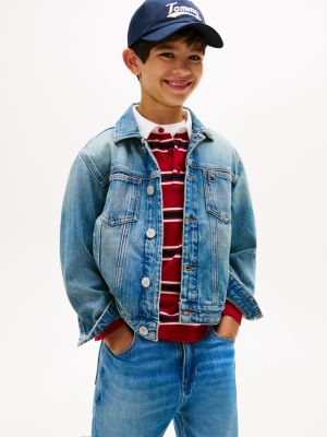 Kids' Flag Logo Trucker Jacket, Vintage Denim