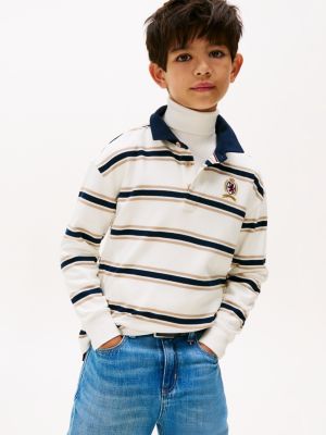 Kids' Rugby Stripe Interlock Polo, Malted Milk