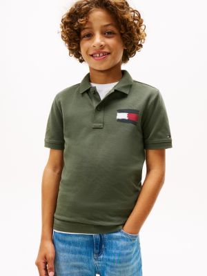 Kids' Flag Logo Polo Shirt, Pewter Green
