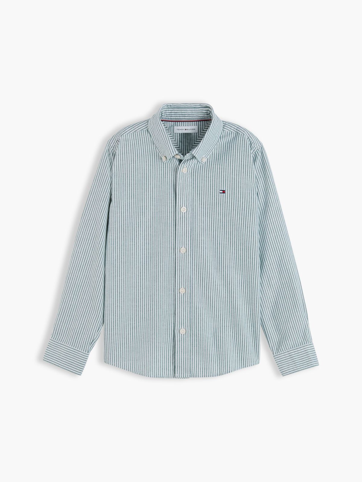 Kids' Stretch Oxford Shirt — Rural Green Stripes