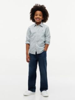 Kids' Stretch Oxford Shirt — Rural Green Stripes 2