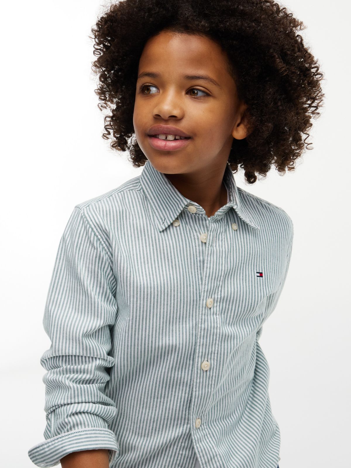 Kids' Stretch Oxford Shirt — Rural Green Stripes