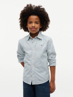 Kids' Stretch Oxford Shirt, Rural Green Stripes