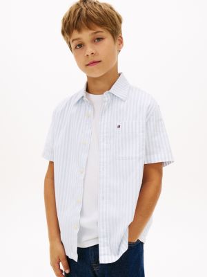 Kids' Stripe Stretch Pocket Shirt, Sweet Blue Stripe
