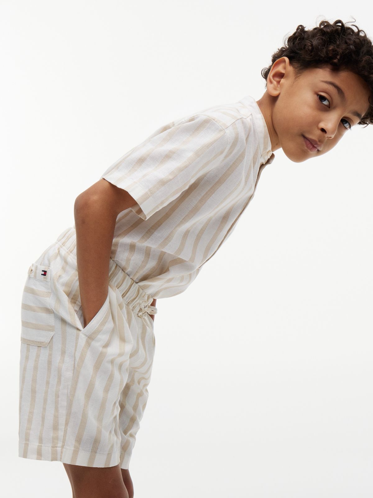 Kids' Relaxed Striped Linen-Blend Short — Classic Beige Stripe