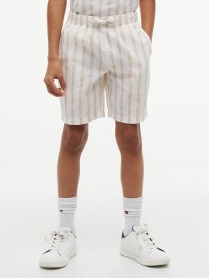 Kids' Relaxed Striped Linen-Blend Short, Classic Beige Stripe