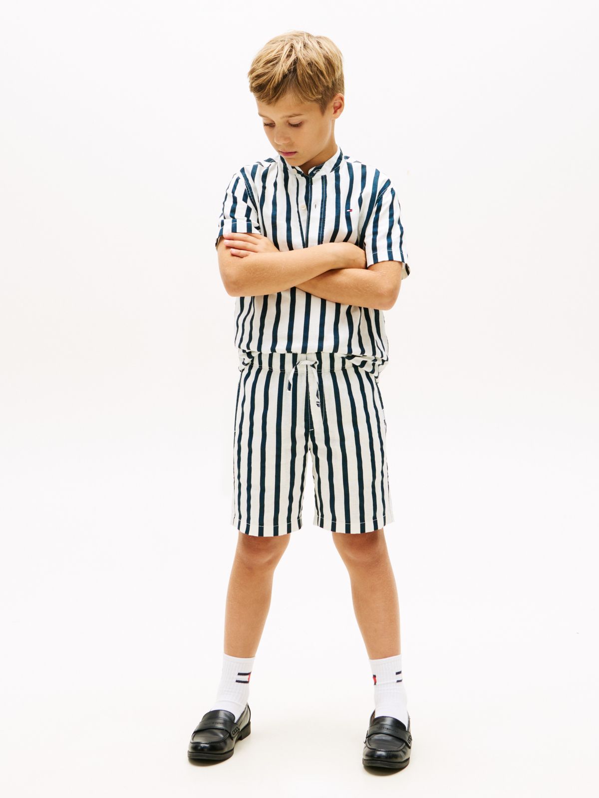 Kids' Relaxed Striped Linen-Blend Short — Navy