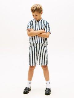 Kids' Relaxed Striped Linen-Blend Short — Navy 2