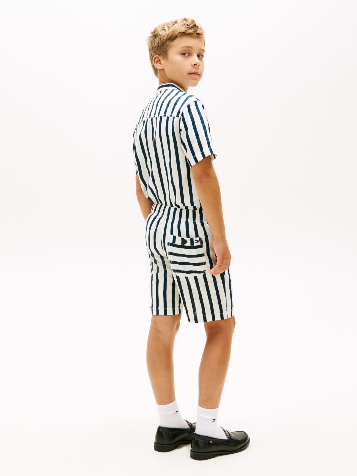 Kids' Relaxed Striped Linen-Blend Short — Navy