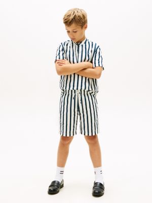 Kids' Relaxed Striped Linen-Blend Short, Dark Night Navy Stripe