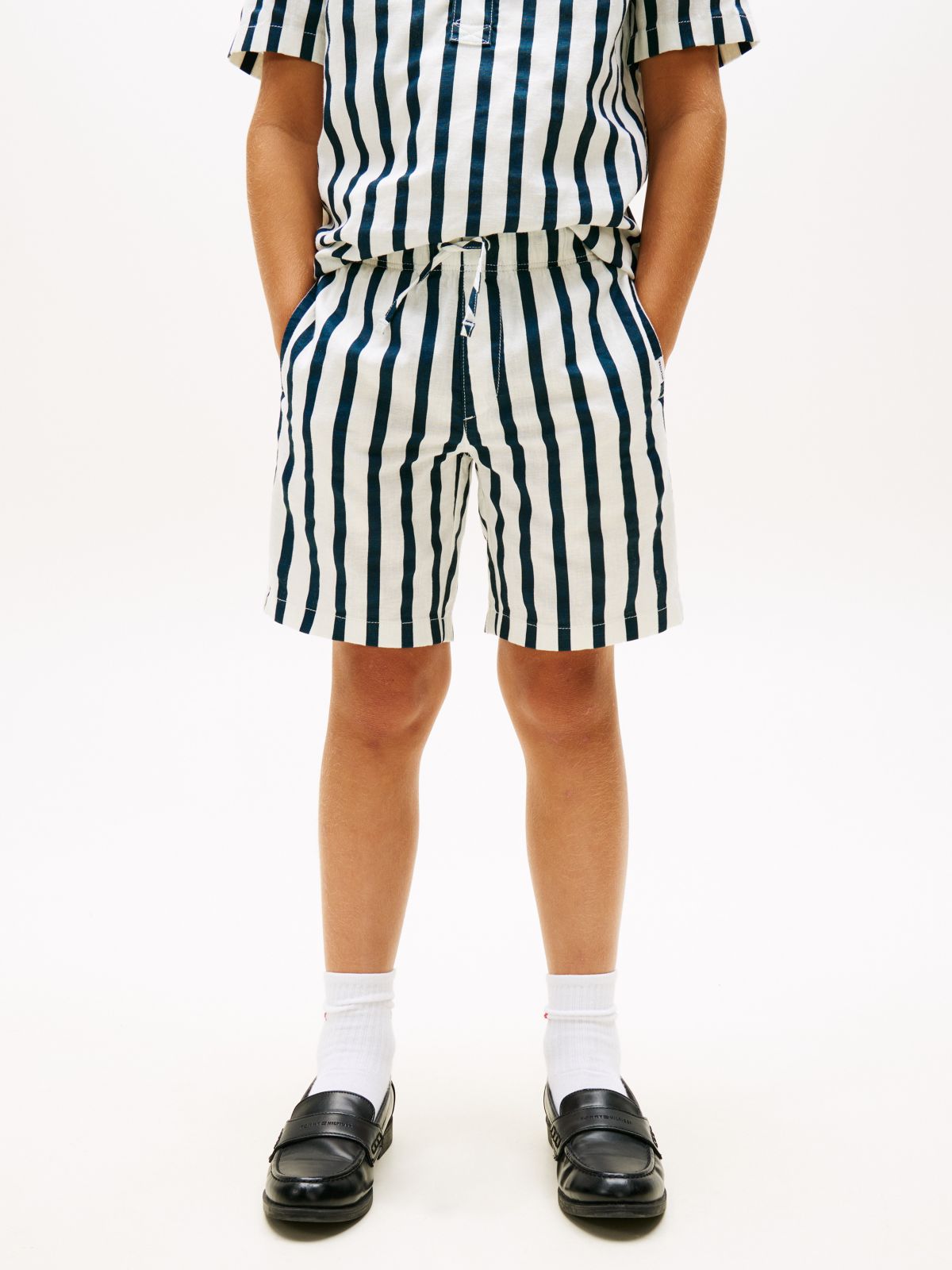 Kids' Relaxed Striped Linen-Blend Short — Navy