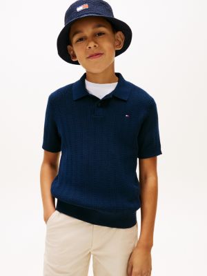 Kids' Open Knit Sweater Polo, Dark Night Navy