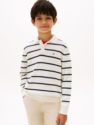 Kids' Stripe Sweater Polo, Ivory Silk Stripe