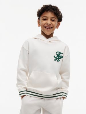 Kids' Embroidered Monogram Hoodie, Ancient White