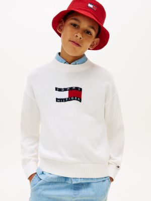 Kids' Wavy Flag Logo Sweater, Ivory Silk