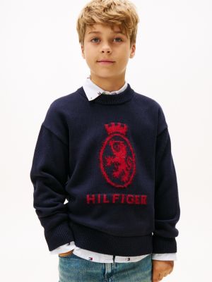 Kids' Crest Logo Sweater, Navy Blue