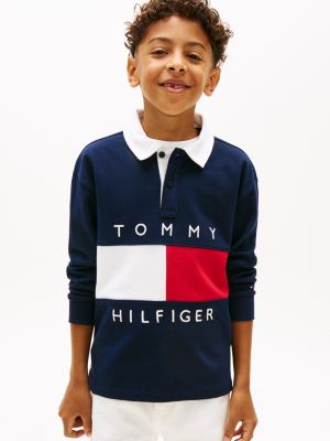 Kids' Long-Sleeve Flag Logo Polo, Dark Night Navy