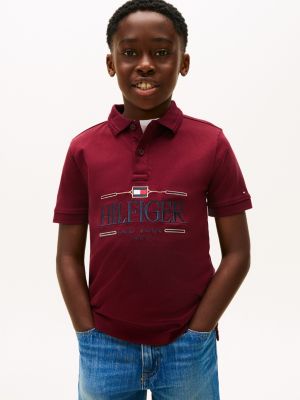 Kids' Hilfiger Logo Interlock Polo, Deep Rouge