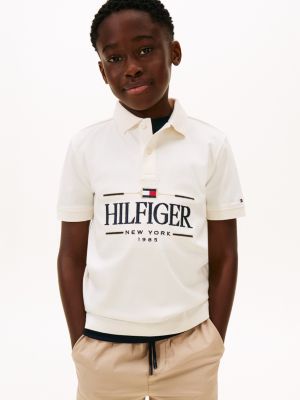 Kids' Hilfiger Logo Interlock Polo, Ancient White