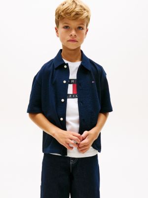 Kids' Seersucker Shirt, Dark Night Navy