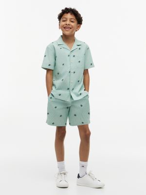 Детские рубашки Tommy Hilfiger Kids' Monogram Logo Striped Camp Shirt — фото 2