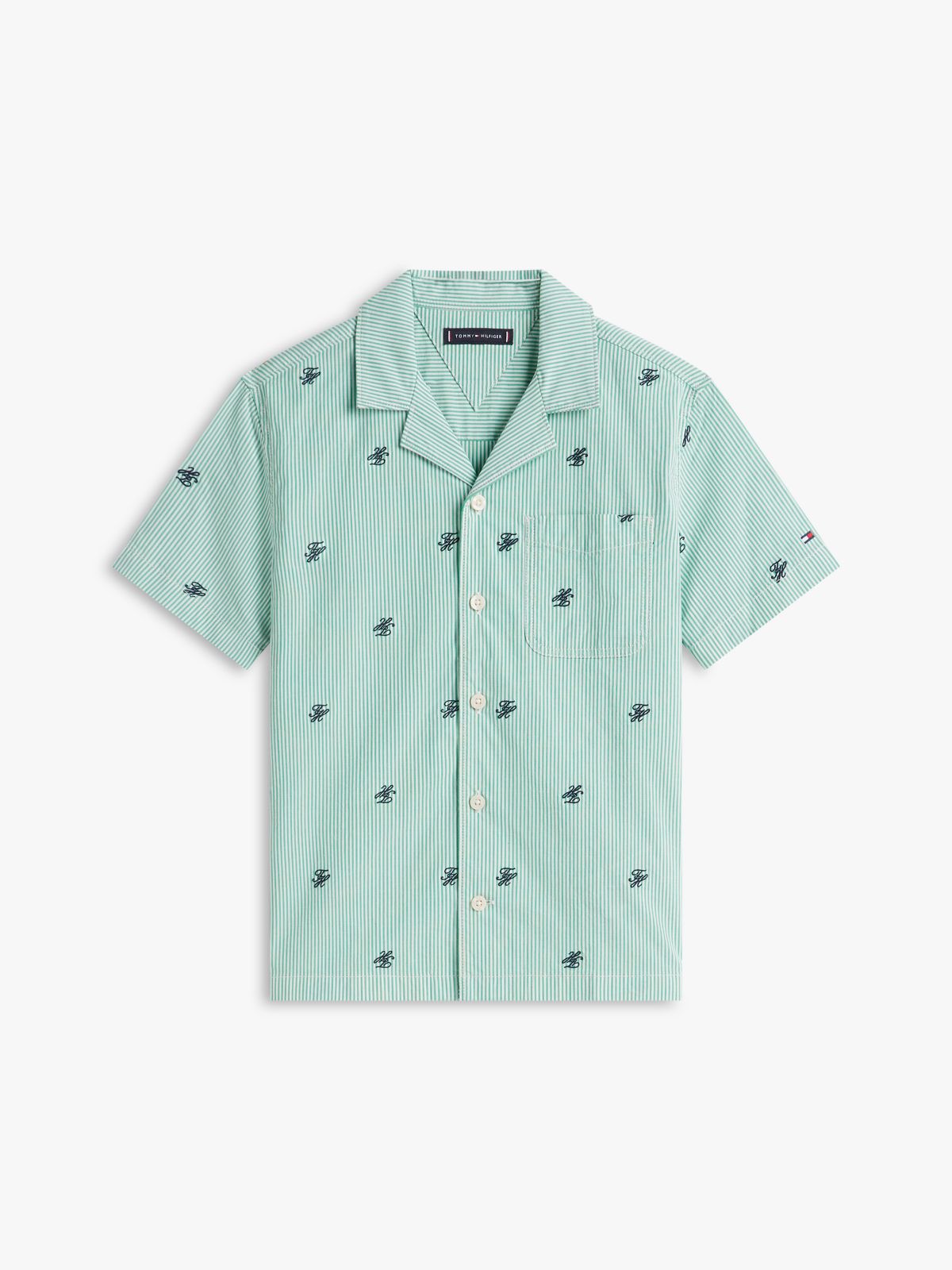 Kids' Monogram Logo Striped Camp Shirt — Jade