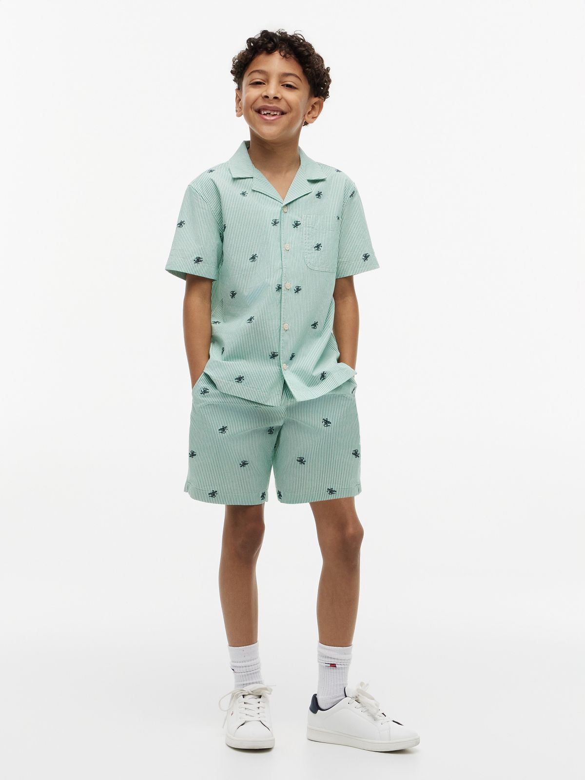 Kids' Monogram Logo Striped Camp Shirt — Jade