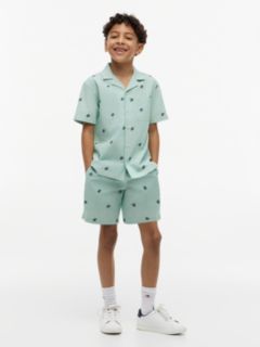 Kids' Monogram Logo Striped Camp Shirt — Jade 2