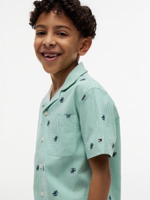 Детские рубашки Tommy Hilfiger Kids' Monogram Logo Striped Camp Shirt — фото 3