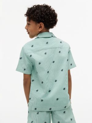 Детские рубашки Tommy Hilfiger Kids' Monogram Logo Striped Camp Shirt — фото 4