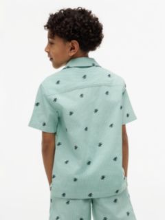 Kids' Monogram Logo Striped Camp Shirt — Jade 4