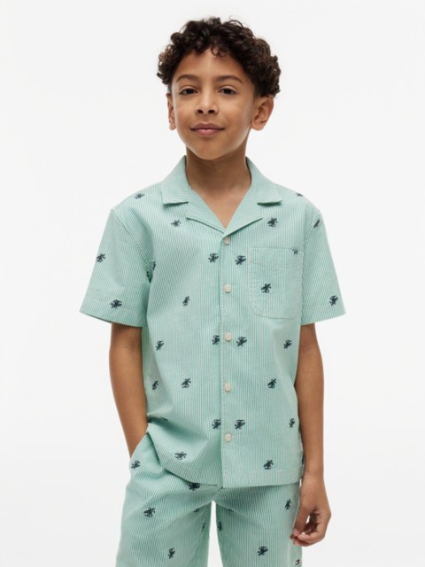 Детские рубашки Tommy Hilfiger Kids' Monogram Logo Striped Camp Shirt
