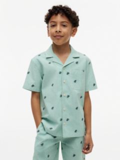 Kids' Monogram Logo Striped Camp Shirt — Jade 1
