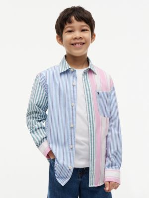Kids' Multistripe Stretch Poplin Shirt, Copenhagen Blue Stripe