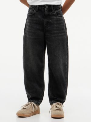 Kids' Black Wash Barrel Jean, Black Denim