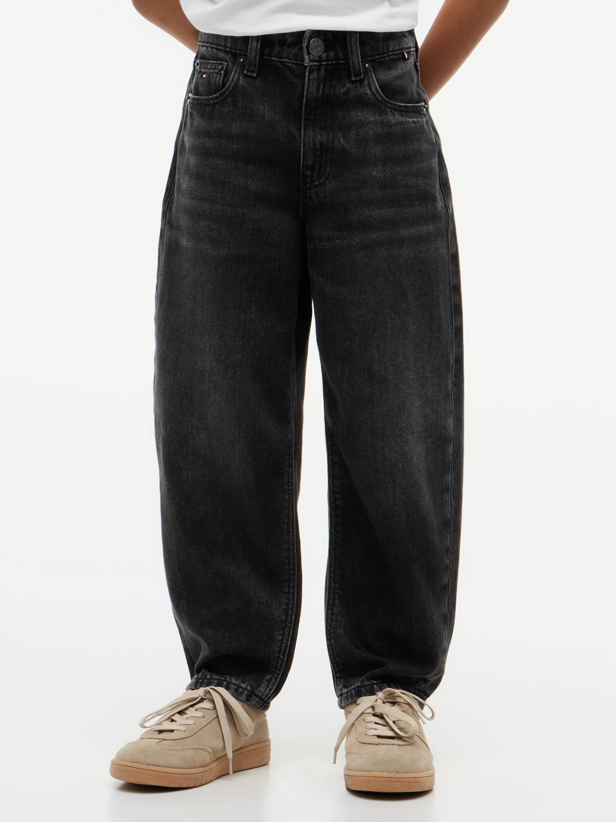 Kids' Black Wash Barrel Jean — Black Denim