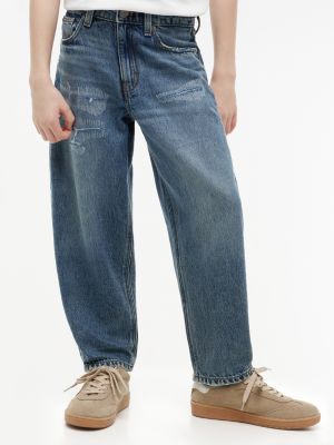 Kids' Medium Wash Distressed Barrel Jean, Dark Denim