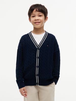 Kids' Tipped Cardigan, Dark Night Navy