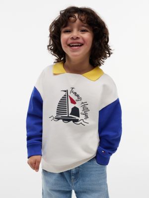 Kids' Sailing Logo Collared Sweatshirt, Ancient White