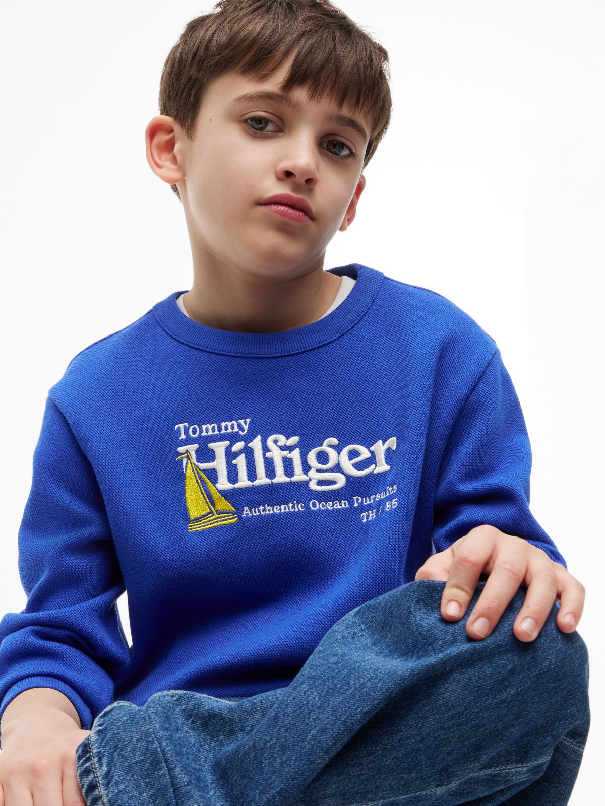 Kids' Embroidered Sailboat Sweatshirt — Noble Blue