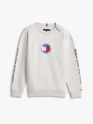 Kids' Peace & Love Flag Logo Sweatshirt, Light Grey Heather