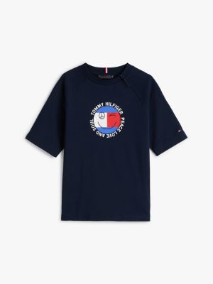 Kids' Peace & Love Flag Logo T-Shirt, Dark Night Navy
