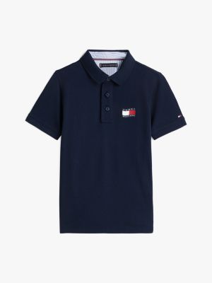 Kids' Wavy Flag Logo Polo, Dark Night Navy