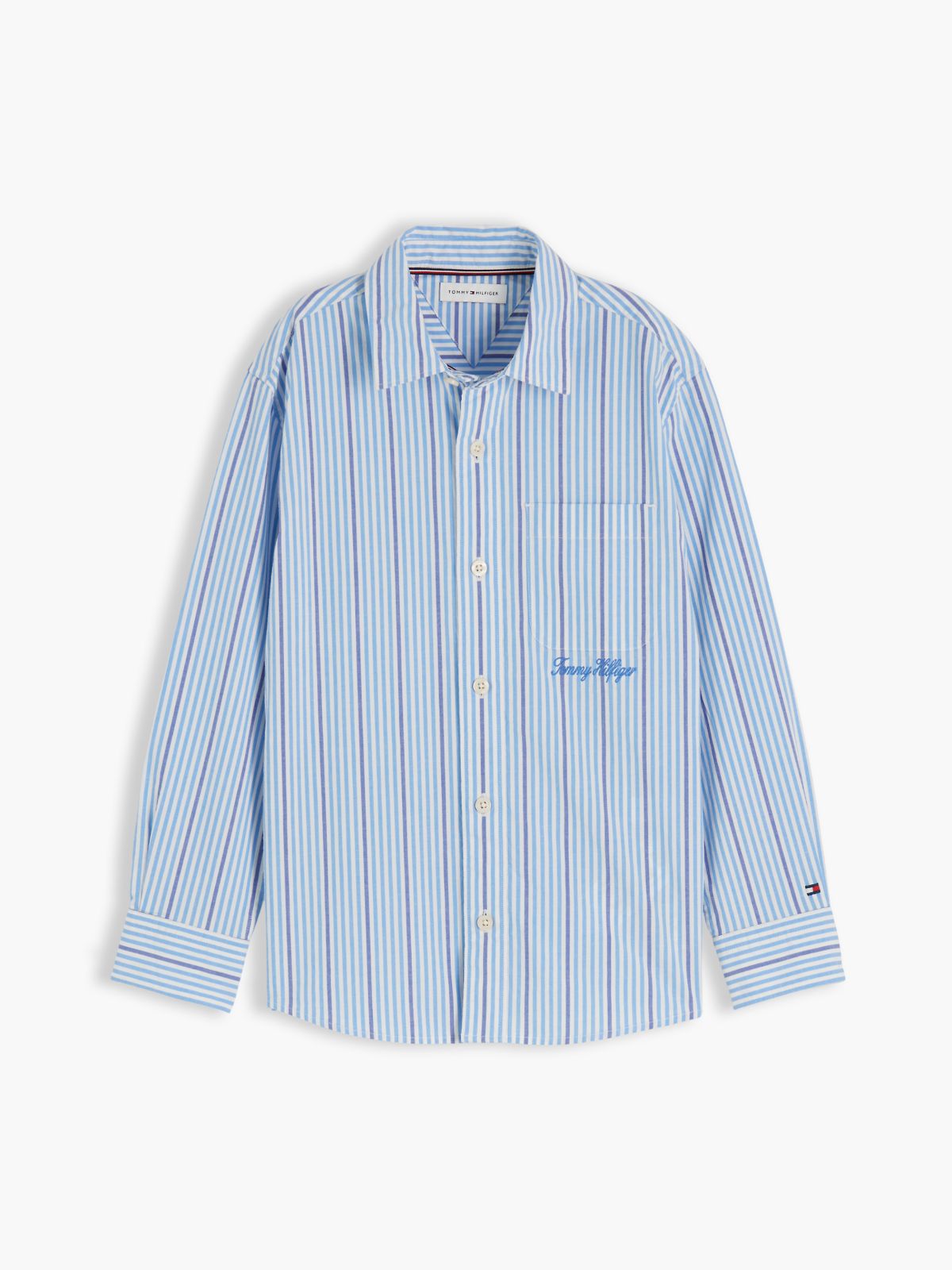 Kids' Striped Stretch Poplin Shirt — Copenhagen Blue Stripe