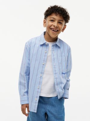 Kids' Striped Stretch Poplin Shirt, Copenhagen Blue Stripe