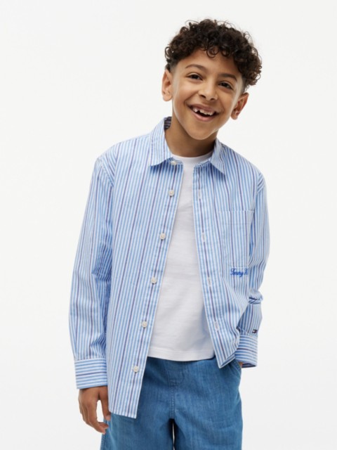 Детские рубашки Tommy Hilfiger Kids' Striped Stretch Poplin Shirt