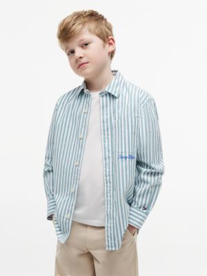 Kids' Striped Stretch Poplin Shirt, Platinum Teal Stripe