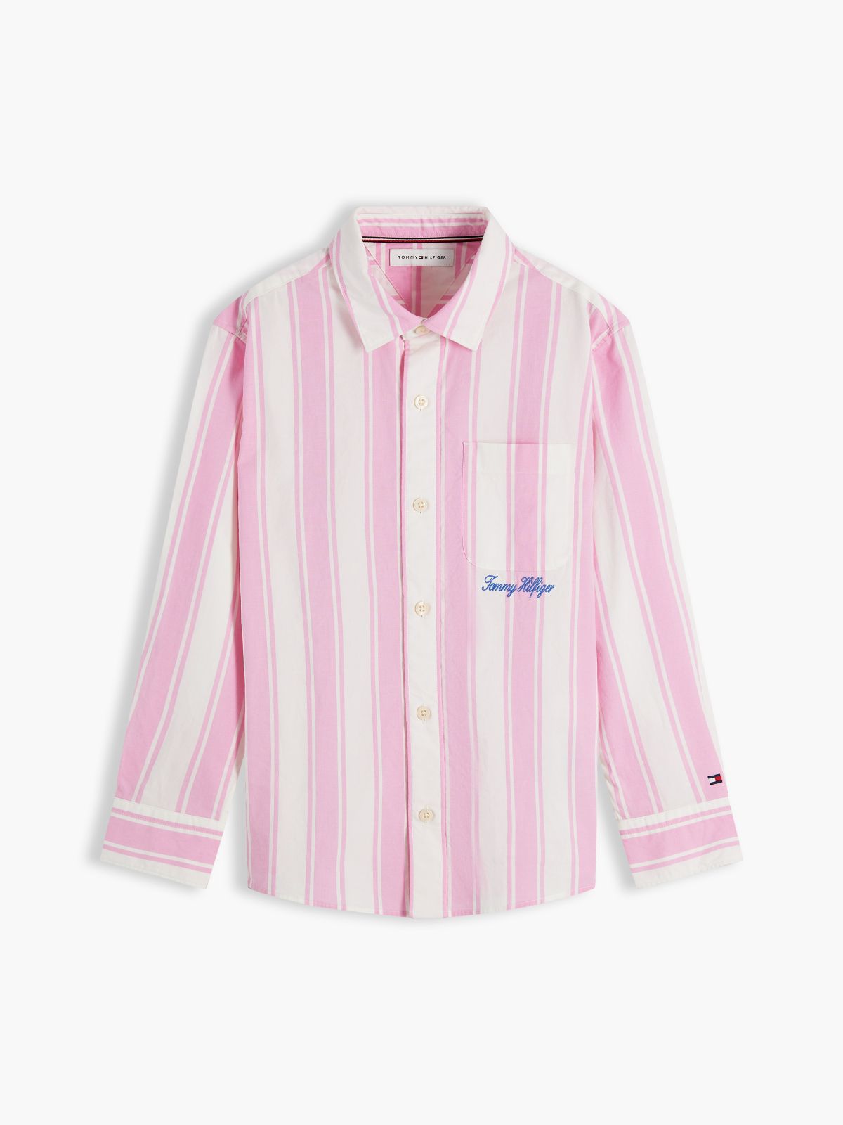 Kids' Striped Stretch Poplin Shirt — Pink Daisy Stripe